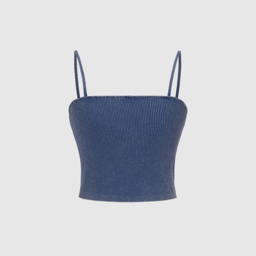 Women's Cropped Sleeveless Ribbed Top Light Blue Size L